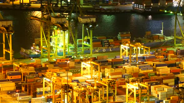 Time lapse of container cargo shipping port in Singapore