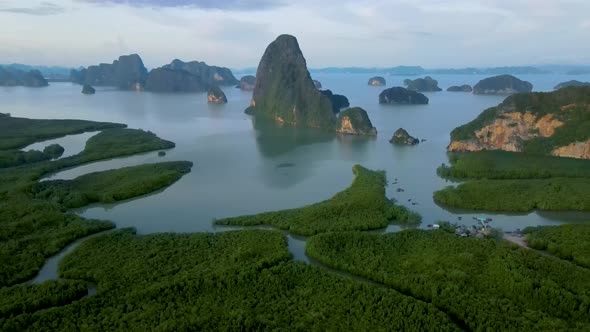 Sametnangshe View of Mountains in Phangnga Bay with Mangrove Forest in Andaman Sea Thailand