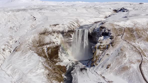 Skogafoss Waterfall one of Iceland's Iconic Landmarks and Tourist Attraction