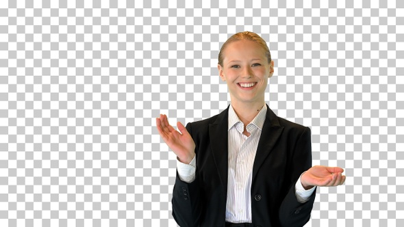 Pretty blonde woman smiling and clapping hands, Alpha Channel