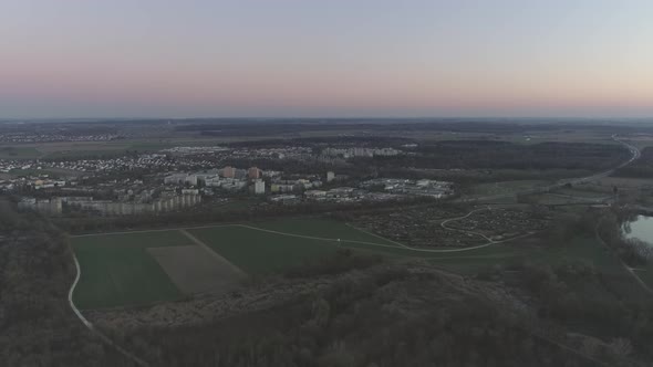 Danube River in Ulm with Drone at Sunset