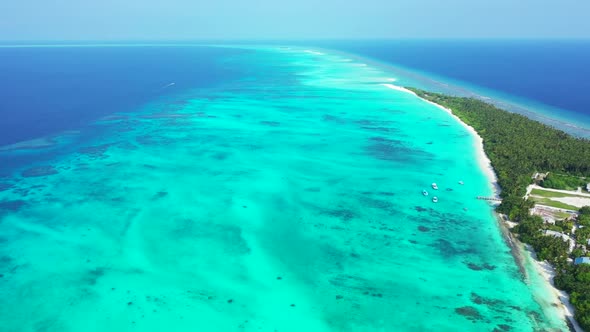 Aerial nature of idyllic lagoon beach wildlife by blue water and white sandy background of journey b
