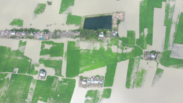 Aerial view of a residential district in Keraniganj flooded by monsoon rains in Dhaka province, Bang