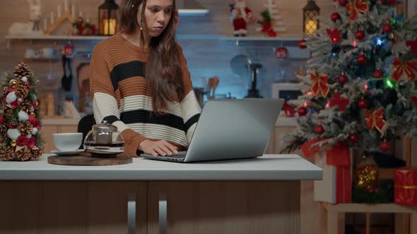 Caucasian Woman Tired for Working on Christmas Eve