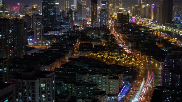 Tianjin Night Aerial Cityscape China Zoom Out