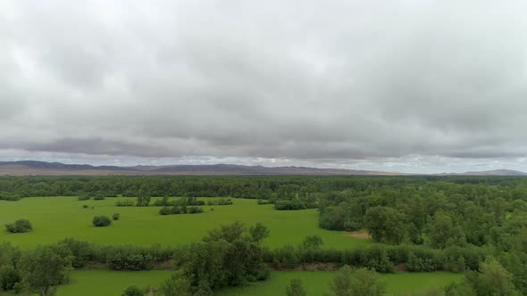 Flying over Green Field