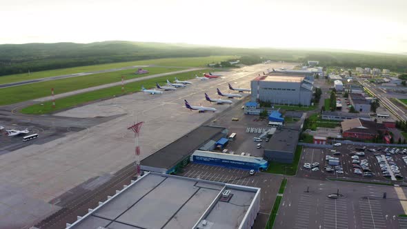 Airport apron aerial view