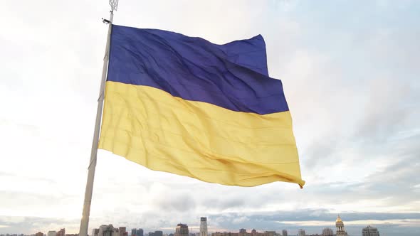 Kyiv - National Flag of Ukraine By Day. Aerial View. Kiev