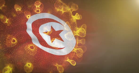 Tunisia Flag With Corona Virus Bacteria