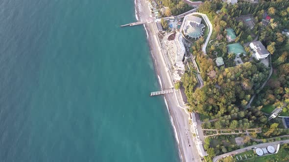 Aerial Top View of the Coastline in the City