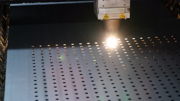 Slow Motion Cnc Laser Cutting Machine Working with Sheet Metal with Sparks