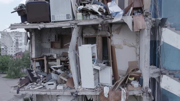 Burnt Residential Multistorey Building During the War in Ukraine