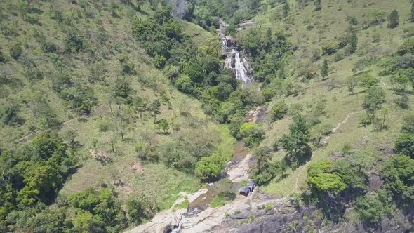 Diyaluma Falls Runs Along Mountain Slope with Steep Cliffs