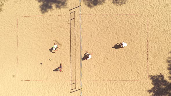 Undefined players in action during the Hellenic championship Beach Volley Masters 2020. Aerial shot