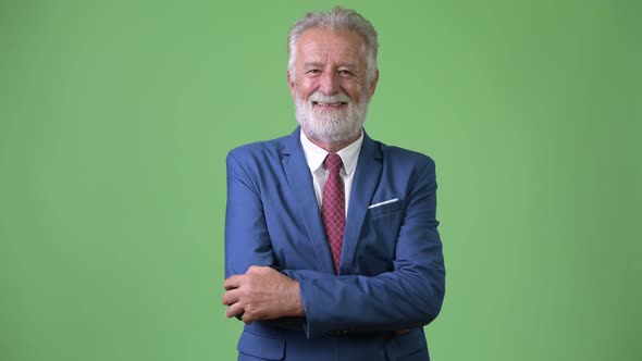 Handsome Senior Bearded Businessman Against Green Background