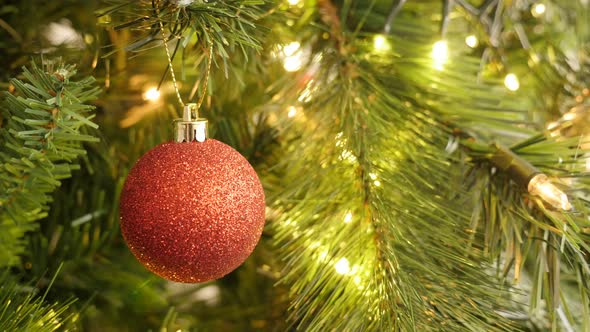 Close-up of red Christmas decorative ornament with sequins 4K 2160p 30fps UltraHD footage - Sparklin