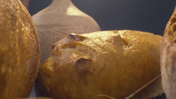 Closeup of Fresh Baked Whole Grain Bread Move in Slow Motion