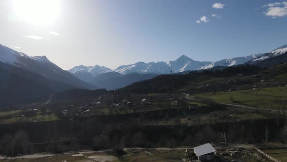 Europe nature, mountains in Georgia. Aerial drone shot of peaks in caucasus.