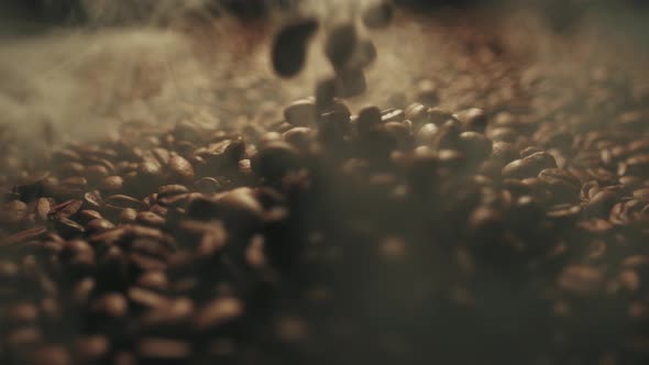 Fragrant Roasted Coffee Beans are Splashing