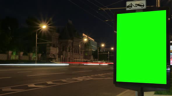 Modern Citylight Box with Green Screen Under Lanterns Light