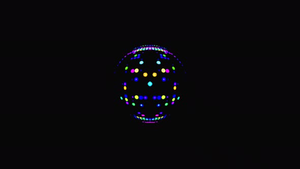 animated round shape of multicolor flashing lights, on a black background