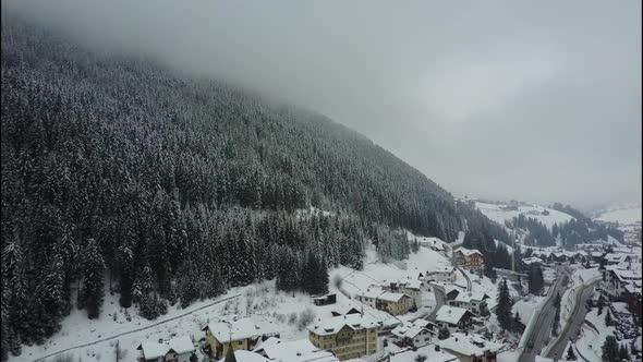 View of a Small Town in Switzerland Covered with Snow in Winter