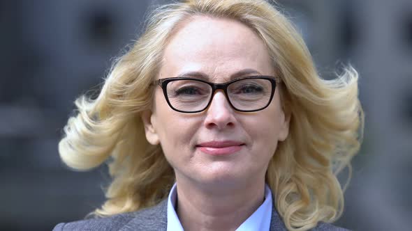 Beautiful Aged Businesslady Smiling Into Camera, Successful Career, Secured Life