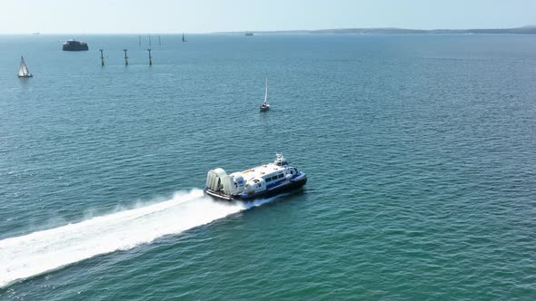 Hovercraft Moving Fast Over the Surface of the Sea