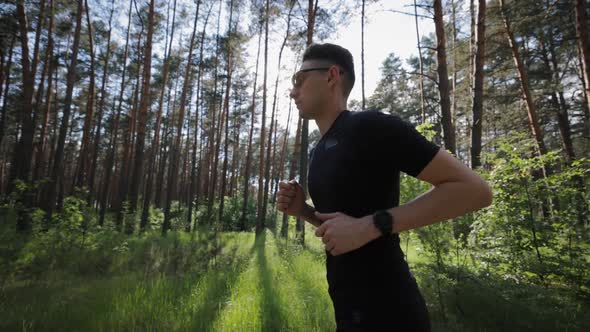 Guy Trail Running on Nature