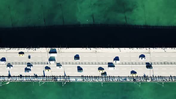 aerial shot of unkapani bridge vehicles transportation