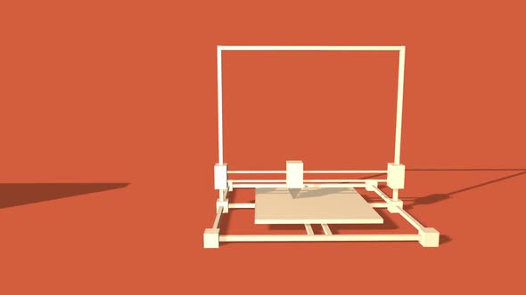 Simple Animation of Printing a child block with a 3D Printer. Red Background.