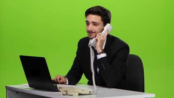 Telephone Conversation the Man From the Office. Green Screen