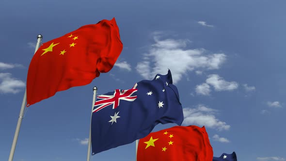 Flags of Australia and China at International Meeting