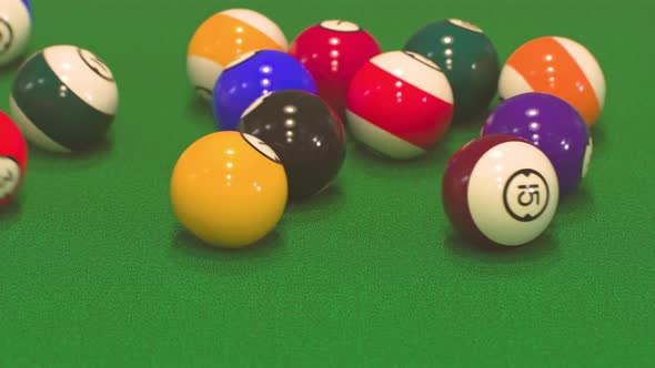 Smashing Billiard Balls Closeup in Slow Motion