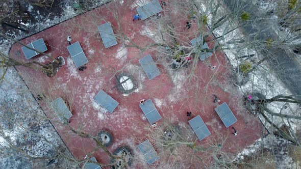 Aerial table tennis outdoor playground in winter