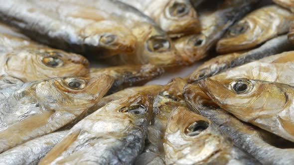 Smoked Baltic sprat, whitebait. are small fish salted