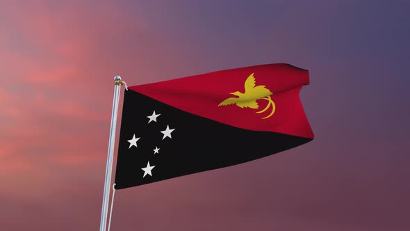 Flag Of Papua New Guinea Waving 4k