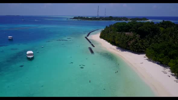 Aerial view scenery of exotic sea view beach break by transparent sea and bright sand background of 