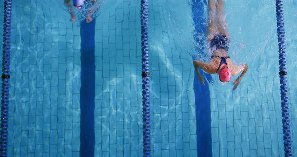 Swimmers training in a swimming pool