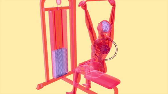 Abstract 3D art of a man on the Lat pulldown machine