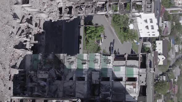 Vertical Video of the War in Ukraine  a Destroyed Building in Borodyanka