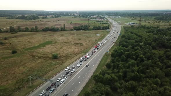 Aerial View of Freeway Busy Rush Hour Heavy Traffic Jam Highway