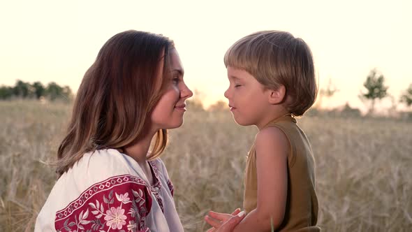 Ukrainian Family  Loving Smiling Son with Mom