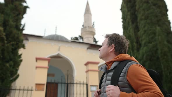 Mature tourist enjoy a stroll through the old town of Trebinje, Bosnia and Herzegovina