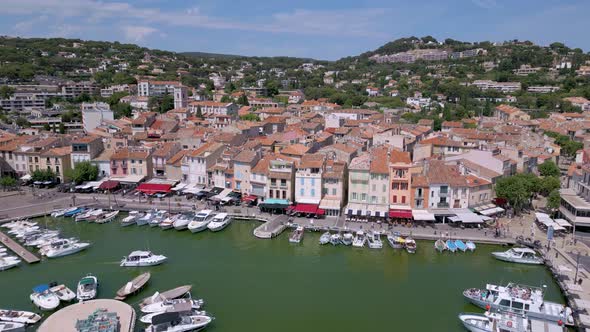 Aerial view of Cassis old town on the Mediterranean coast in Provence, France