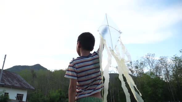 Asian Boy Hold His Kite