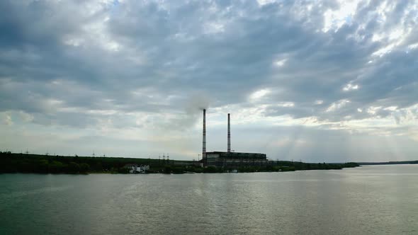 Industrial landscape of the pipes of thermal power