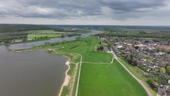Heteren Village on the River Lower Rhine in the Dutch Province of Gelderland Aerial Drone View of