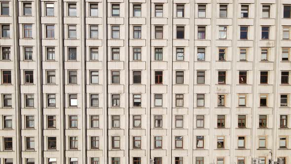 Urban Architecture: Many Windows of a Building. Slow Motion