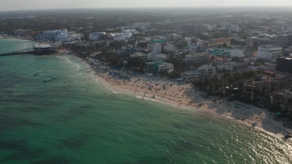 Aerial View of Sandy Beach and Holiday Resort in Playa Del Carmen Mexico